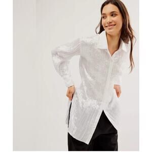 Free People Lydia Top Size Extra Small Button Down Shirt Tunic Optic White NWT